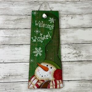 SNOWMAN WELCOME WINTER/METAL WOODEN SIGN